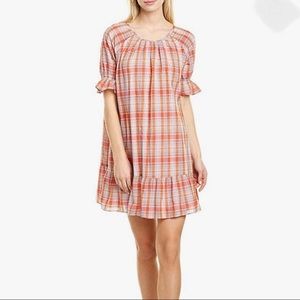 Madewell plaid ruffle sleeves popover mini dress